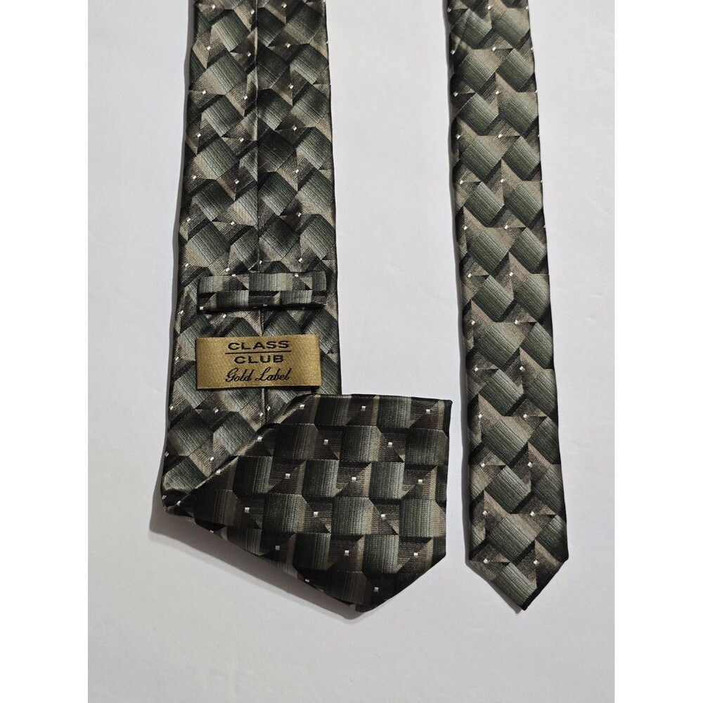 Class Club 100% Silk Necktie Geometric Pattern Black/Grey Youth, Young Men's Tie